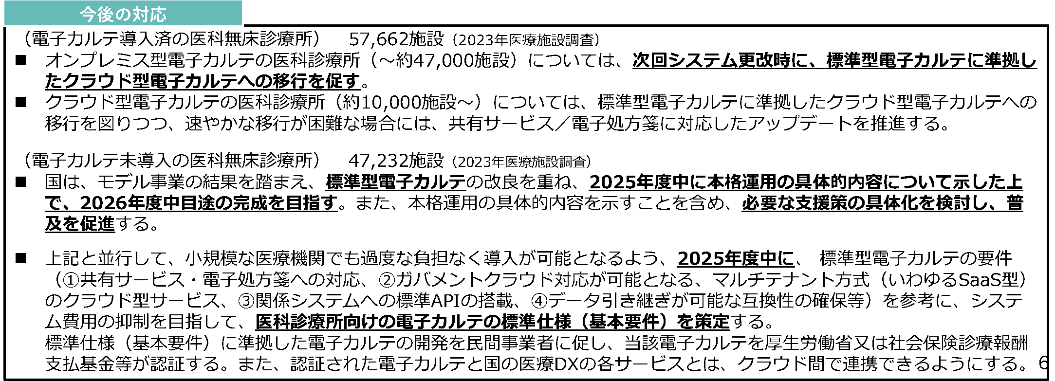 電子処方箋・電子カルテの目標設定等